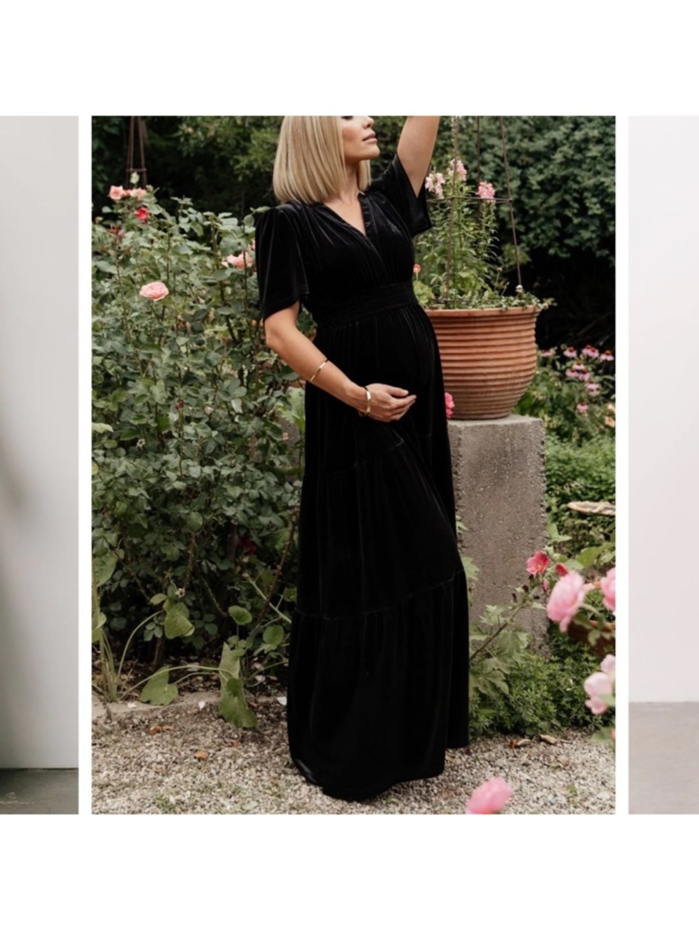 Baltic Born Black Velvet Maxi Dress with V-Neck